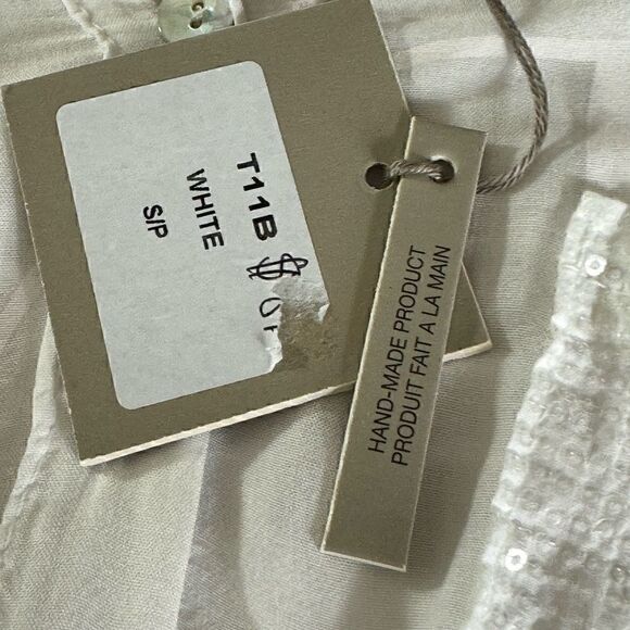 Femme Fatale Top womens Sz S popover made in Italy white sheer sequin Blouse New - Picture 11 of 15